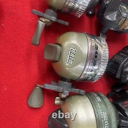 (18) Zebco Closed Face Spinning Reels, AND OTHER MODELS ALL WORK FINE, GREAT DEAL