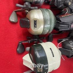 (18) Zebco Closed Face Spinning Reels, AND OTHER MODELS ALL WORK FINE, GREAT DEAL