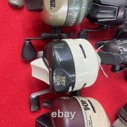 (18) Zebco Closed Face Spinning Reels, AND OTHER MODELS ALL WORK FINE, GREAT DEAL