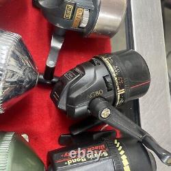 (18) Zebco Closed Face Spinning Reels, AND OTHER MODELS ALL WORK FINE, GREAT DEAL