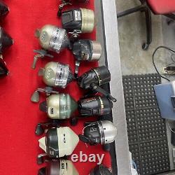 (18) Zebco Closed Face Spinning Reels, AND OTHER MODELS ALL WORK FINE, GREAT DEAL