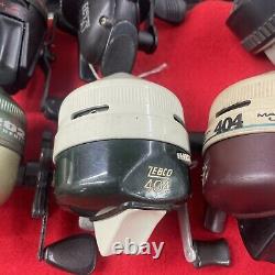 (18) Zebco Closed Face Spinning Reels, AND OTHER MODELS ALL WORK FINE, GREAT DEAL