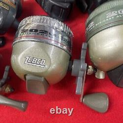 (18) Zebco Closed Face Spinning Reels, AND OTHER MODELS ALL WORK FINE, GREAT DEAL