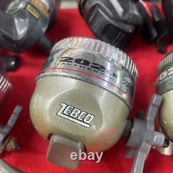 (18) Zebco Closed Face Spinning Reels, AND OTHER MODELS ALL WORK FINE, GREAT DEAL