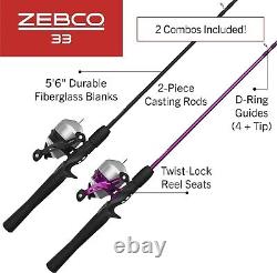 33 Spincast Reel and 2 Piece Fishing Rod Combo 5 Foot 6 Inch Fiberglass Rod