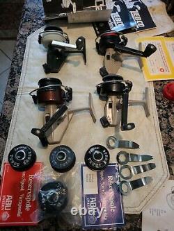 4 Vintage Zebco Abu Cardinal 3 & 4 Fishing Reels Clean Extra Spools Boxes Work