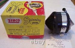 41023 Beautiful Zebco 33 Spinner Black Reel See Tag Box Papers Metal Spinner