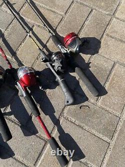 (9) Zebco, Rapala, Mitchell Fishing poles with Reels 2 Pc Rods