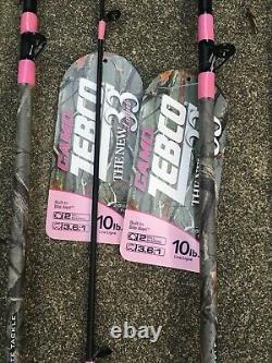 Dealer Case (4) Zebco 33 Ladies Pink Camo Rod Reel &(PLUS MY$TERY FISHING ITEM$)
