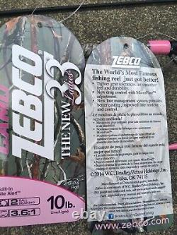 Dealer Case (4) Zebco 33 Ladies Pink Camo Rod Reel (PLUS MY$TERY FISHING ITEM$)