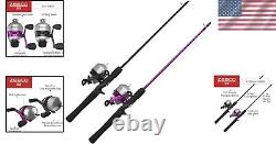 Durable 2-Piece Fishing Rod & 33 Spincast Reel Set Pink & Black, 10lb Line