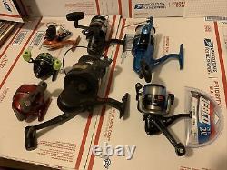 Fishing Pole Spinning Reels Lot Of 7 Shakespeare, Zebco, Diawa