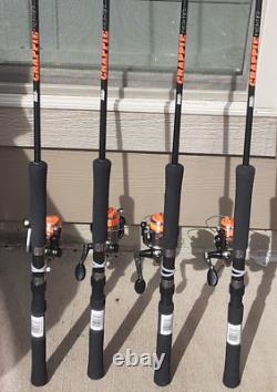 LOT OF 4 Zebco Crappie Fighter Spinning Rod & Reel Fishing Combo 8 Ft FOOT