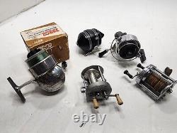 LOT OF 5 Vintage Fishing Reels Zebco Ocean City Bache Brown Ocean City