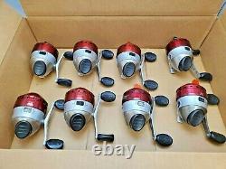 (LOT OF 8) ZEBCO 33 RED & PLATINUM SPINCAST REEL 33KPL With10LB LINE, FS