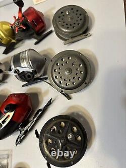 LOT OF 9 Vintage Fishing Reel Parts Repair Lot Abu-Matic, Zebco & Parts