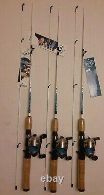 Lot of 3 Zebco combo Fin Commander 5' cast casting Rod cork handle micro 33 reel