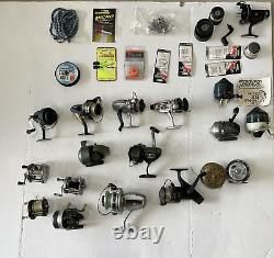 Lot of aprox 18 Vintage Fishing Reels & misc accessories multiple makes and mods