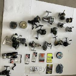 Lot of aprox 18 Vintage Fishing Reels & misc accessories multiple makes and mods