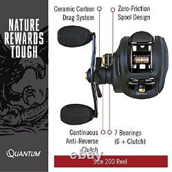 Quantum Smoke HD Baitcast Fishing Reel, Size 200 Reel, Right-Hand Retrieve, Cont