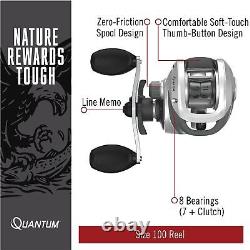 Quantum Throttle Baitcast Fishing Reel, Size 100 Reel, Right-Hand Retrieve, L