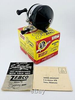 Rare Vintage Early Zebco Model 33 Spinning Reel Original Black Version with Box