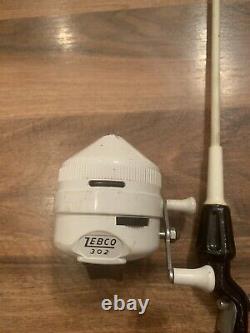 Rare Zebco 302 White Fishing Reel & Rod X 2