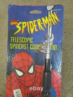 SPIDER MAN TELESCOPIC SPIN CAST COMBINATION FISHING ROD REEL 1995 RED spincast