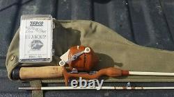 SUPER RARE Brown Unmarked Zebco 202 Fishing Reel with Rod Case Zee Bee Box