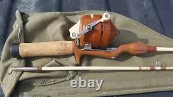 SUPER RARE Brown Unmarked Zebco 202 Fishing Reel with Rod Case Zee Bee Box