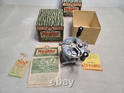 Three, In Box 1950's Fishing Reels 1 Zebco & 2 Pflueger Rockets