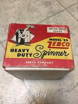 VINTAGE 1958 Zebco Model 55 Heavy Duty Spinner Fishing Reel in Original Box