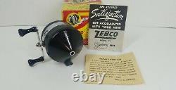 Vintage 1955 Zebco 33 1st Edition Mylar Plastic Head Black Reel W Box And Papers