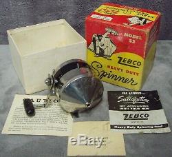 Vintage 1958 Zebco Model 55 Heavy Duty Spinner Spincast Reel+Box+Manual USA Made