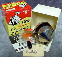 Vintage 1958 Zebco Model 55 Heavy Duty Spinner Spincast Reel+Box+Manual USA Made