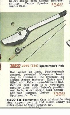 Vintage 1964 Zebco Rod & Reel With Case-Zebco 33 Spinner-Model 3366 Rod