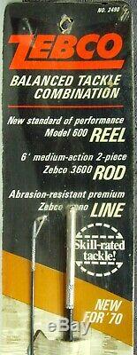 Vintage 1970 Brand New on Card Zebco 600 Rod & Reel Combo Made in USA Very Rare