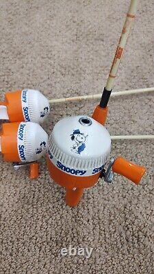 Vintage 1982 LOT OF 3 Snoopy Woodstock Fishing Poles Excellent Working Condition