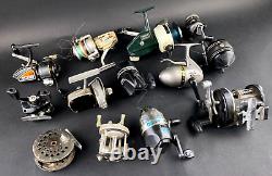 Vintage Mixed Fishing Reels PFlueger Ryobi Bronson Jet Zebco Johnson Lot Of 14