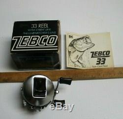 Vintage NOS 1977 Brand New in Box Zebco 33 Reel Rare Single Rivet Metal Foot USA