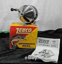 Vintage ZEBCO Model 33 spinning reel New Old Stock orig box chrome/black fishing