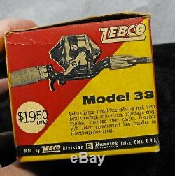 Vintage ZEBCO Model 33 spinning reel New Old Stock orig box chrome/black fishing