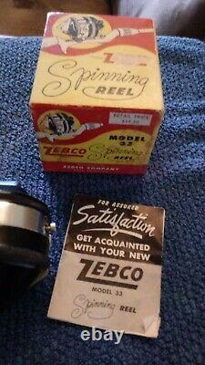 Vintage Zebco 33 Reel in Box + Papers Mylar Plastic Spinner Head