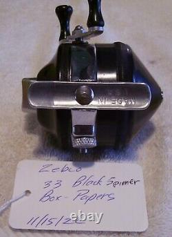 Vintage Zebco 33 Spinner Reel 11/15/22 Very Smooth Working Box Papers Black