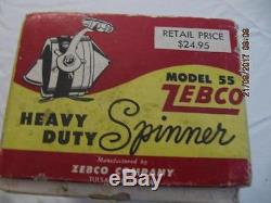 Vintage Zebco Model 55 Heavy Duty Spin Casting Fishing Reel With Box
