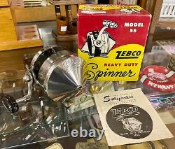 Vintage Zebco Model 55 Heavy Duty Spinner Fishing Reel /w Box & Instructions