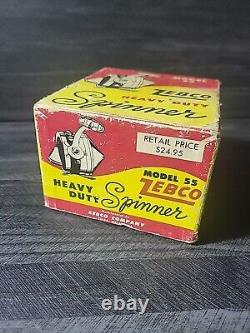 Vintage Zebco Model 55 Heavy Duty Spinner Reel w BOX & PAPERS Receipt