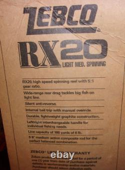 Vintage Zebco Rx 20 Light Med. Spinning High Speed Spinning Reel & Rod 1991