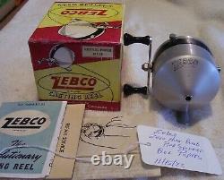 Vintage Zebco Zero Hour Bomb Reel 11/15/22 Very Smooth Box Papers Red Spinner