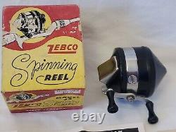 Vtg NOS 1950s Zebco Spinner Model 33 Black withMetal Gears, Original Box, & Papers